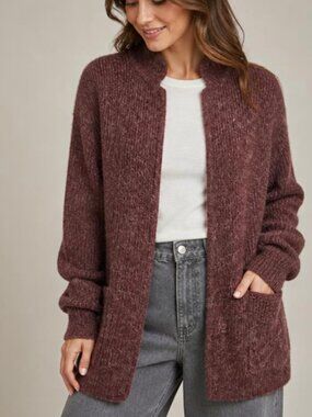 Vintage Burgundy wool fuzzy Open Cardigan XL - 14